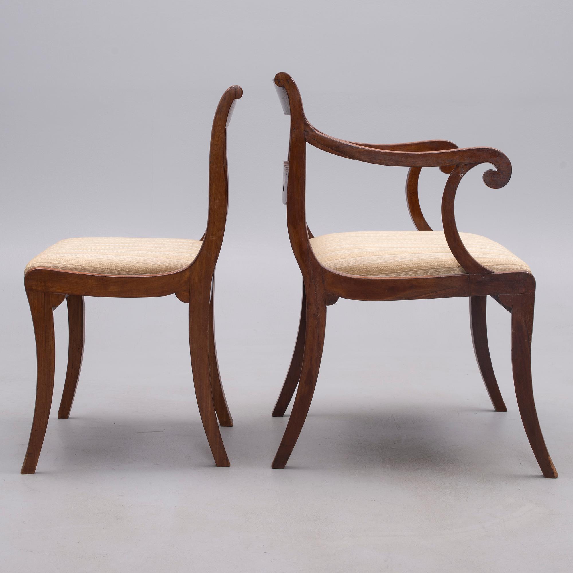 KARMSTOL och STOLAR, 2 st, biedermeier 1820-1840-tal.