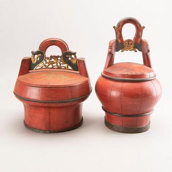 A set of two painted Chinese /Asian wooden boxes first half of the 20th century.