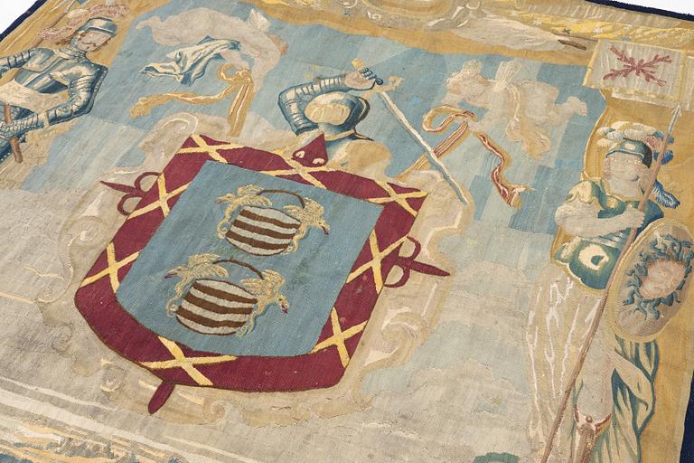 A Flemish armorial tapestry, c. 337 x 250 cm, 17th century.