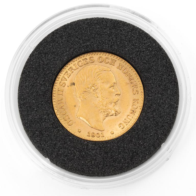 Guldmynt, Sverige, Oscar II, 10 kronor, Typ III, 1901.