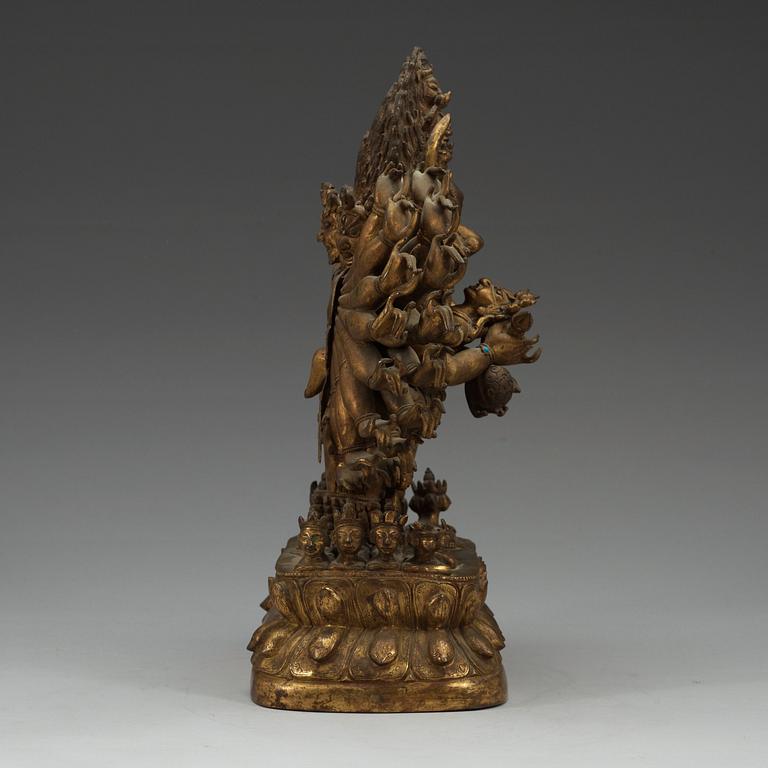 YAMANTAKA, förgylld brons. Tibet, troligen omkring 1900.