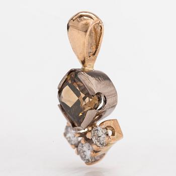 A 14K gold pendant with a cushion modified-cut diamond approx. 1.00 ct, and diamonds totalling approx. 0.09 ct.