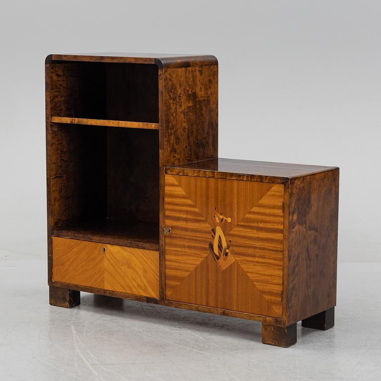 A stained birch sideboard/book case, 1920's/30's.