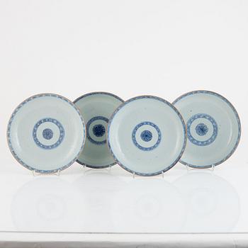 A group of four Chinese blue and white dishes, Qing dynasty, Qianlong (1736-95).