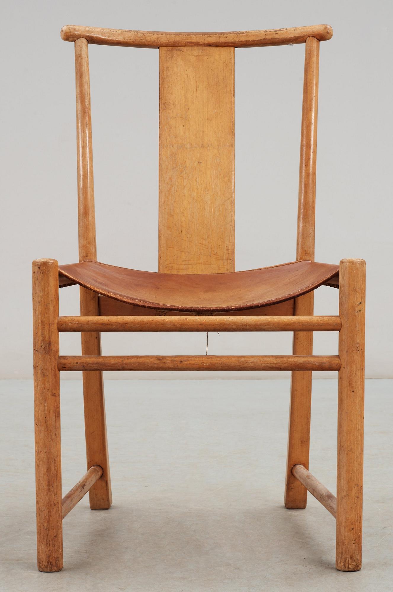 Arne Jacobsen, An Arne Jacobsen beech and light brown leather dining chair, Fritz Hansen, Denmark 1930's.