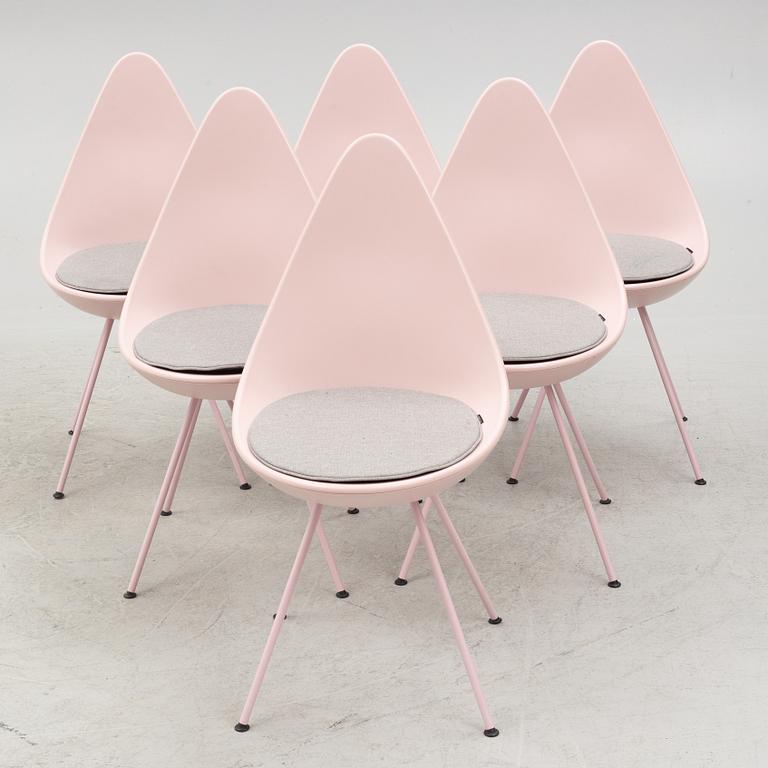 Arne Jacobsen, chairs, 6 pcs, "Drop chair", Fritz Hansen, Denmark, 2020.