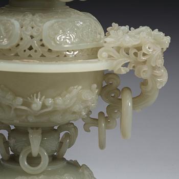 A Chinese carved nephrite censer.