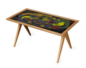 817. A Stig Lindberg enamelled top oak sofa table by Nordiska Kompaniet, 1950's.