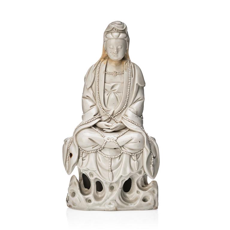 A Chinese blanc de chine figure of Guanyin, Qing dynasty, 18th Century.