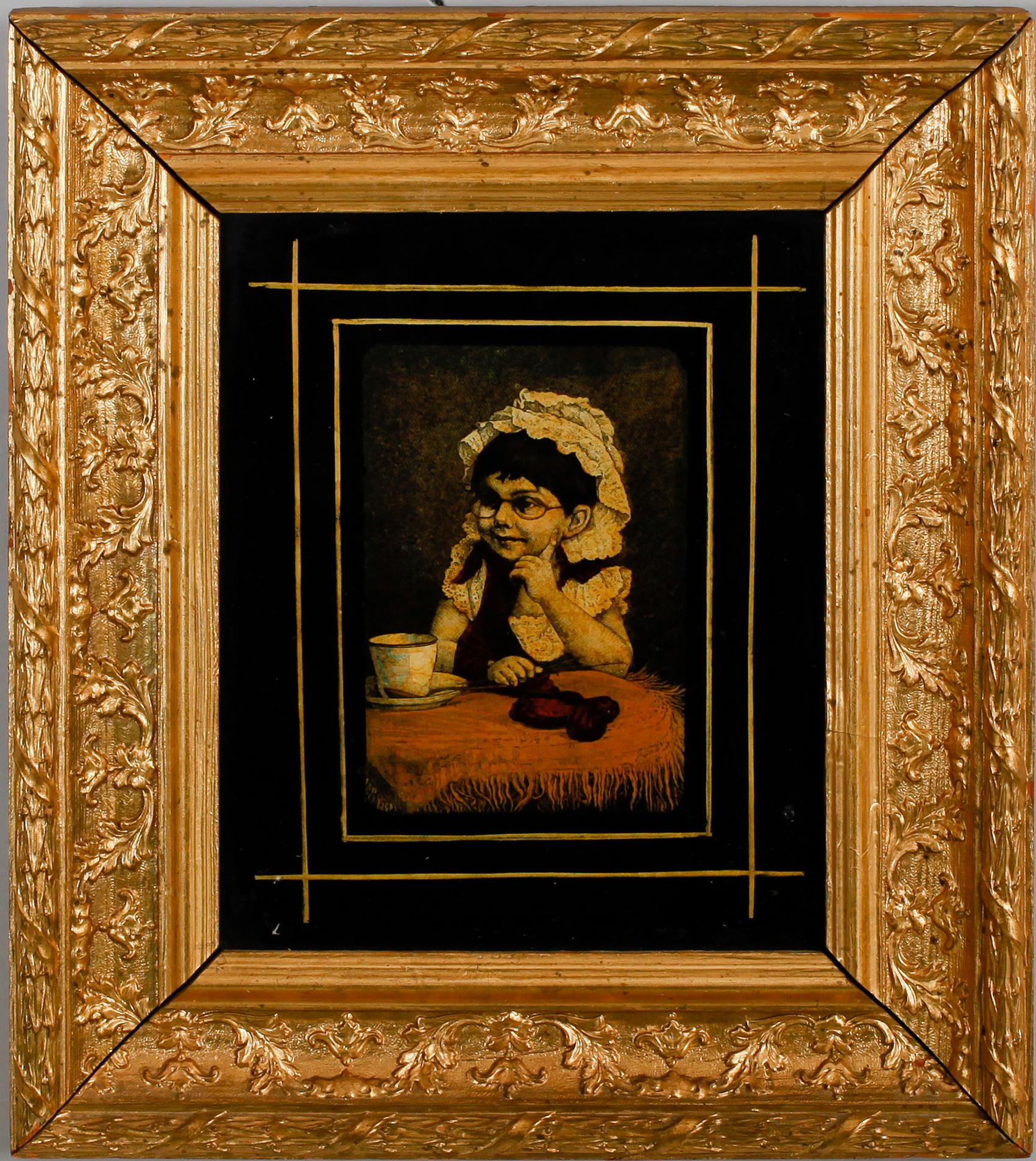 LITOGRAFISKA TRYCK, 3 st, på glas, tidigt 1900-tal.