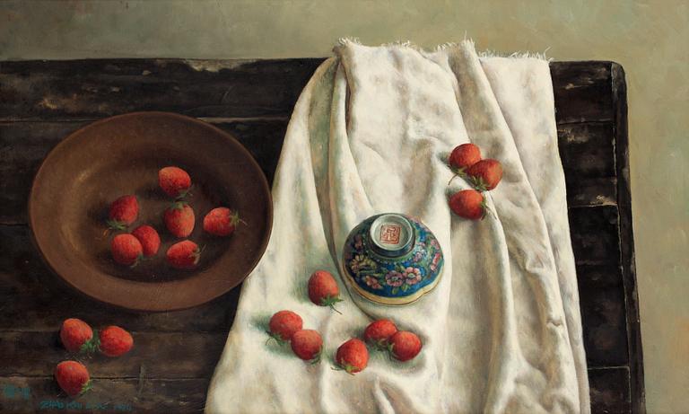 Zhao Kailin, Still life with strawberries.
