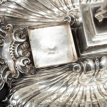 A silver inkstand, mark of Gustaf Möllenborg, Stockholm 1845-48.