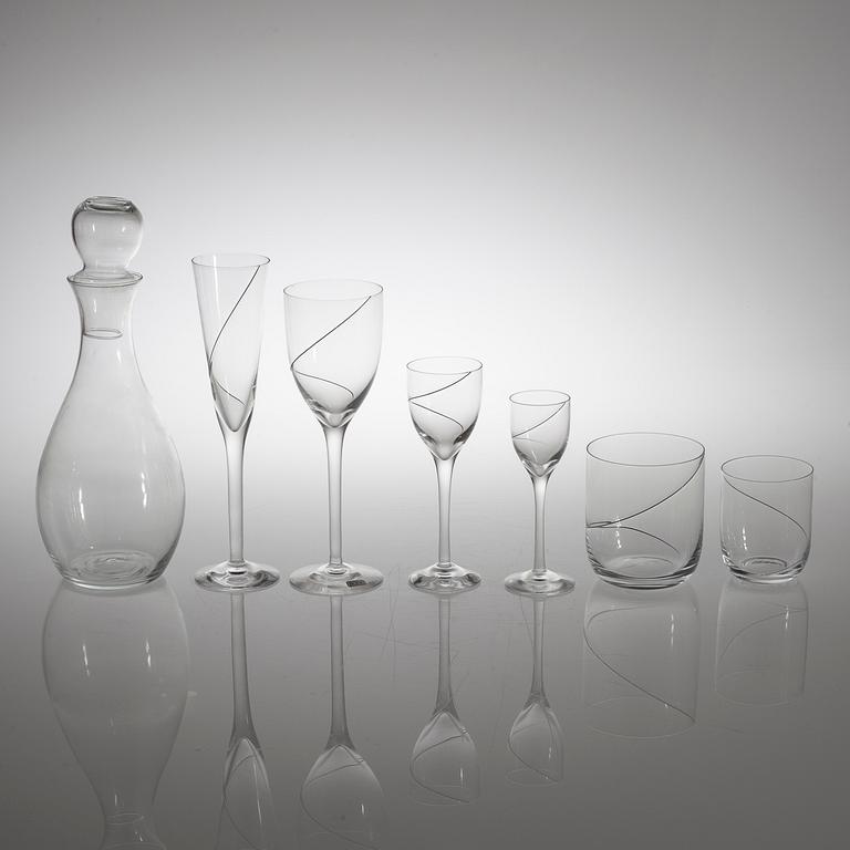 72 pieces of glass table ware, "Line" designed by Anna Ehrer for Kosta Boda.