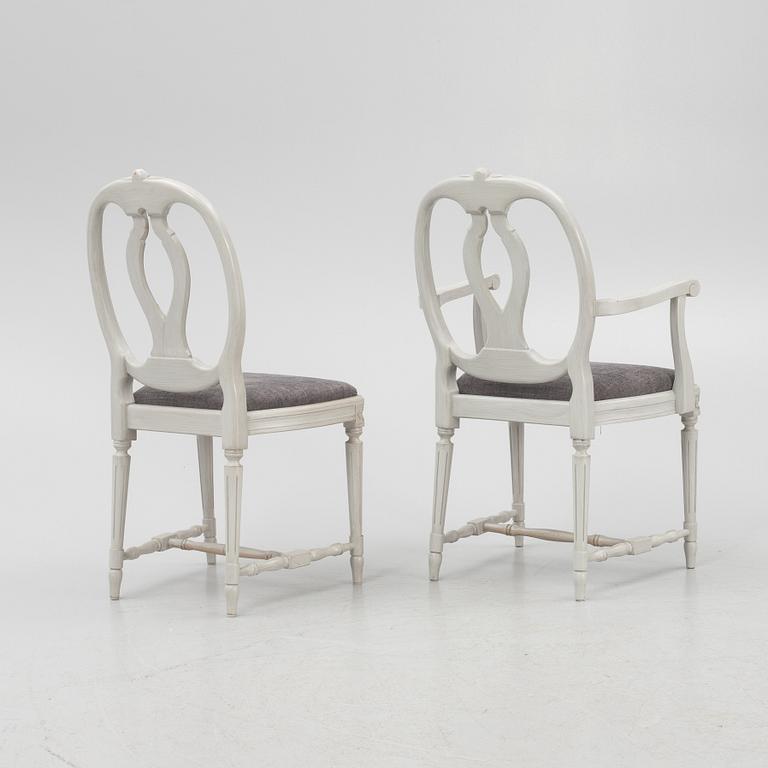 A suite of 6 Gustavian style chairs and 2 armchairs, later part 20th century.