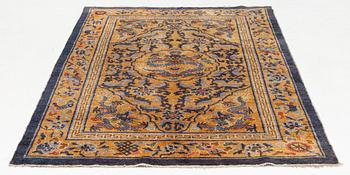 An antique Imperial silk 'Five dragon' palace rug, Qing dynasty, 1880. Measure approx. 238 x 154.5 cm.