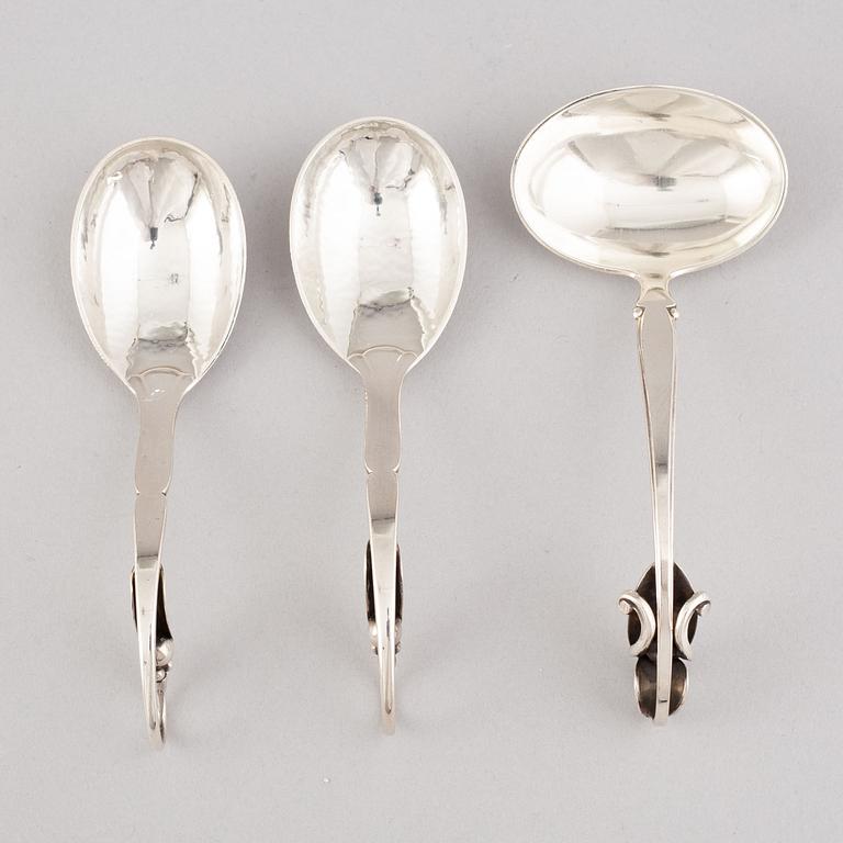 Georg Jensen, saltkar och småskedar, 6 st, sterling silver, Köpenhamn, 1900-talets mitt.