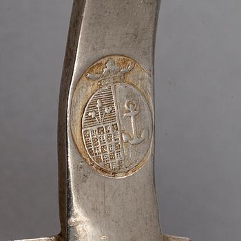 A Swedish 18th century siver sauce ladle and three forks, unidentified makers mark, Stockholm 1778.