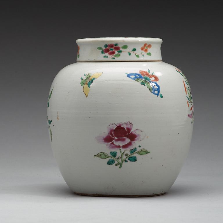 A famille rose jar with cover, Qing dynasty, 18th Century.