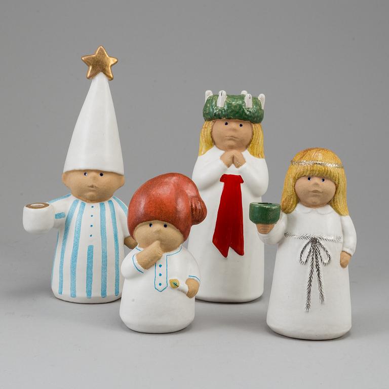 LISA LARSON, 4 st, Luciatåg, ljusstakar/figuriner, signerade, Gustavsberg.