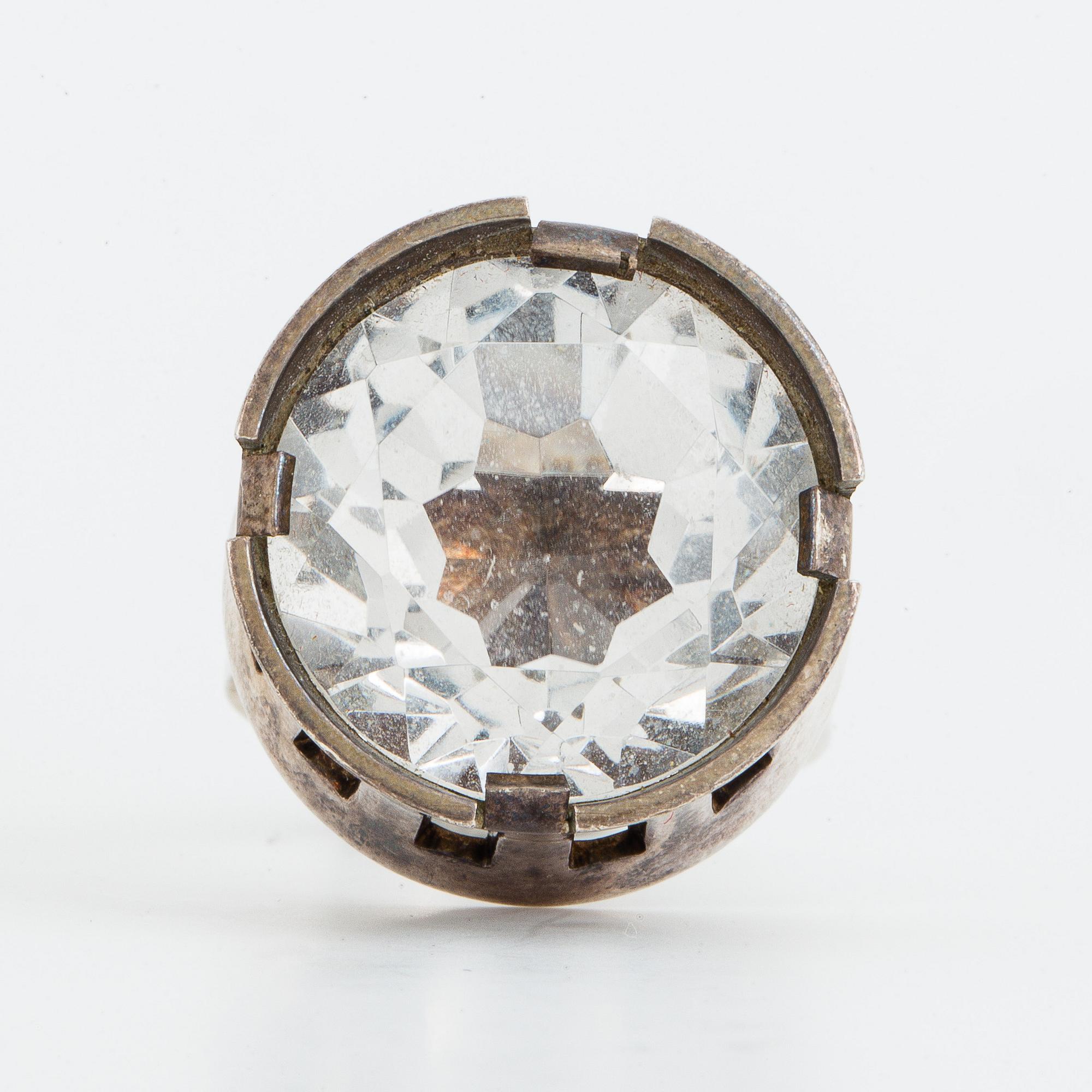 Ring and bangle, silver with rock crystal.