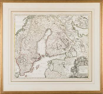 A MAP, hand coloured. Johann Baptist Homann, 1700s.