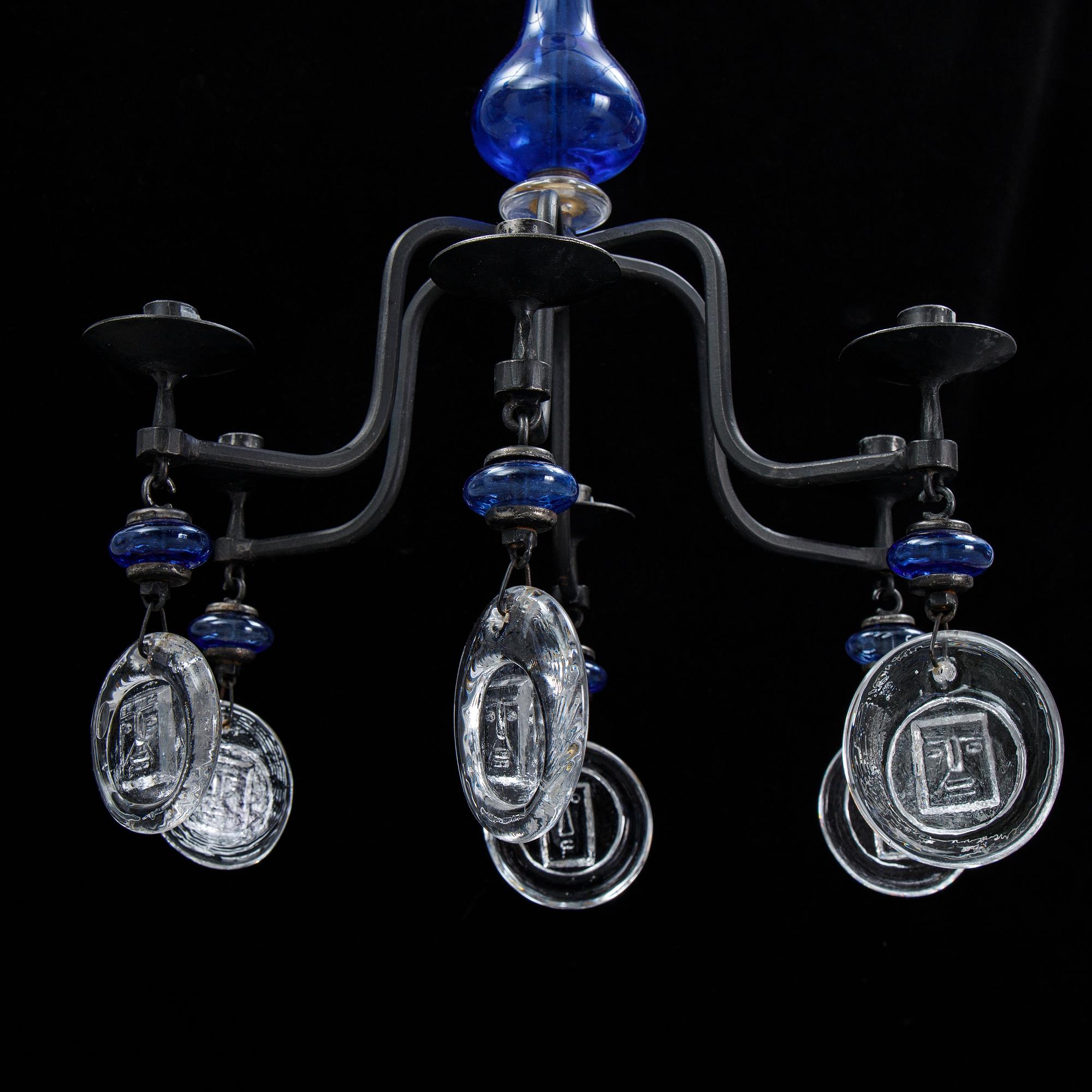 Erik Höglund, chandelier, glass and iron, second half of the 20th century.