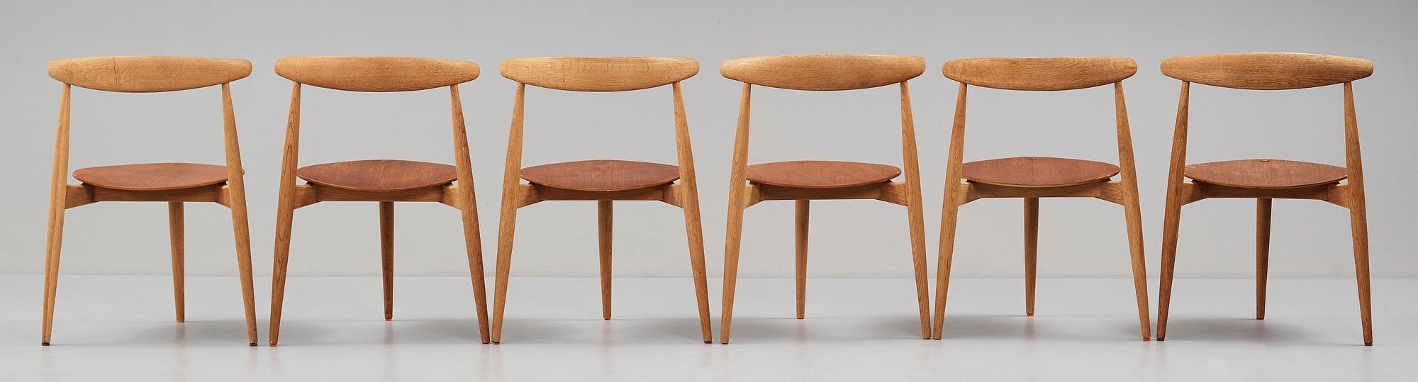 HANS J WEGNER, a "Heart set", a dining table with six chairs, Fritz Hansen, Denmark 1950's.