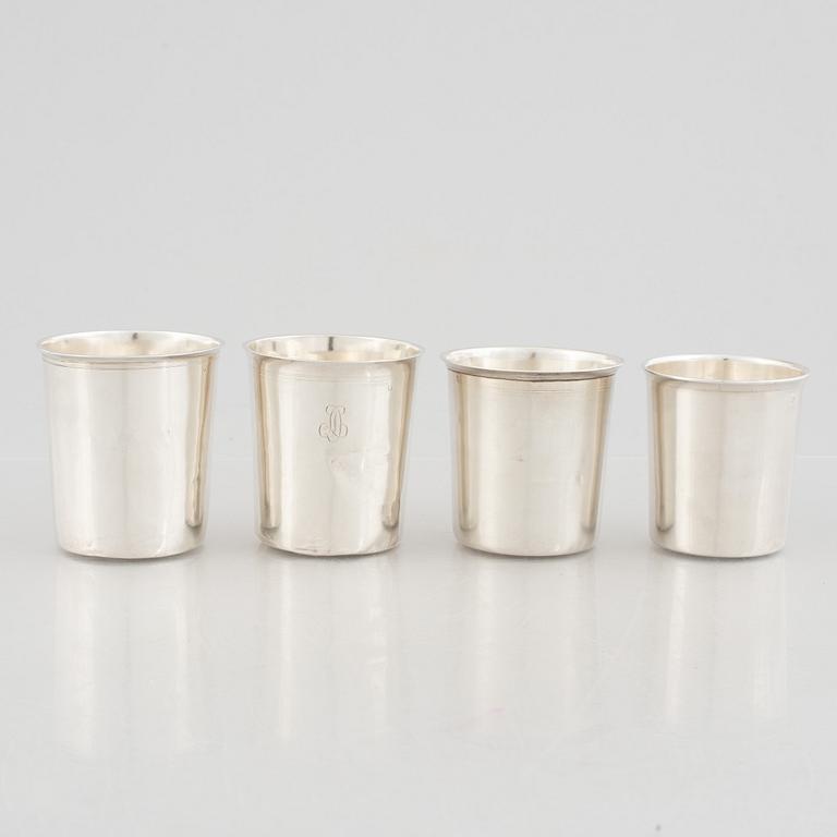 Four French silver beakers, Paris, 19th Century.