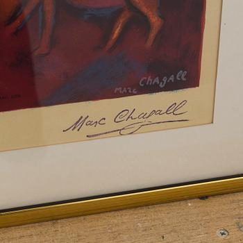 MARC CHAGALL, after, colour lithographe, signed in print and stamp signed. Printed by Charles Sorlier 1939.