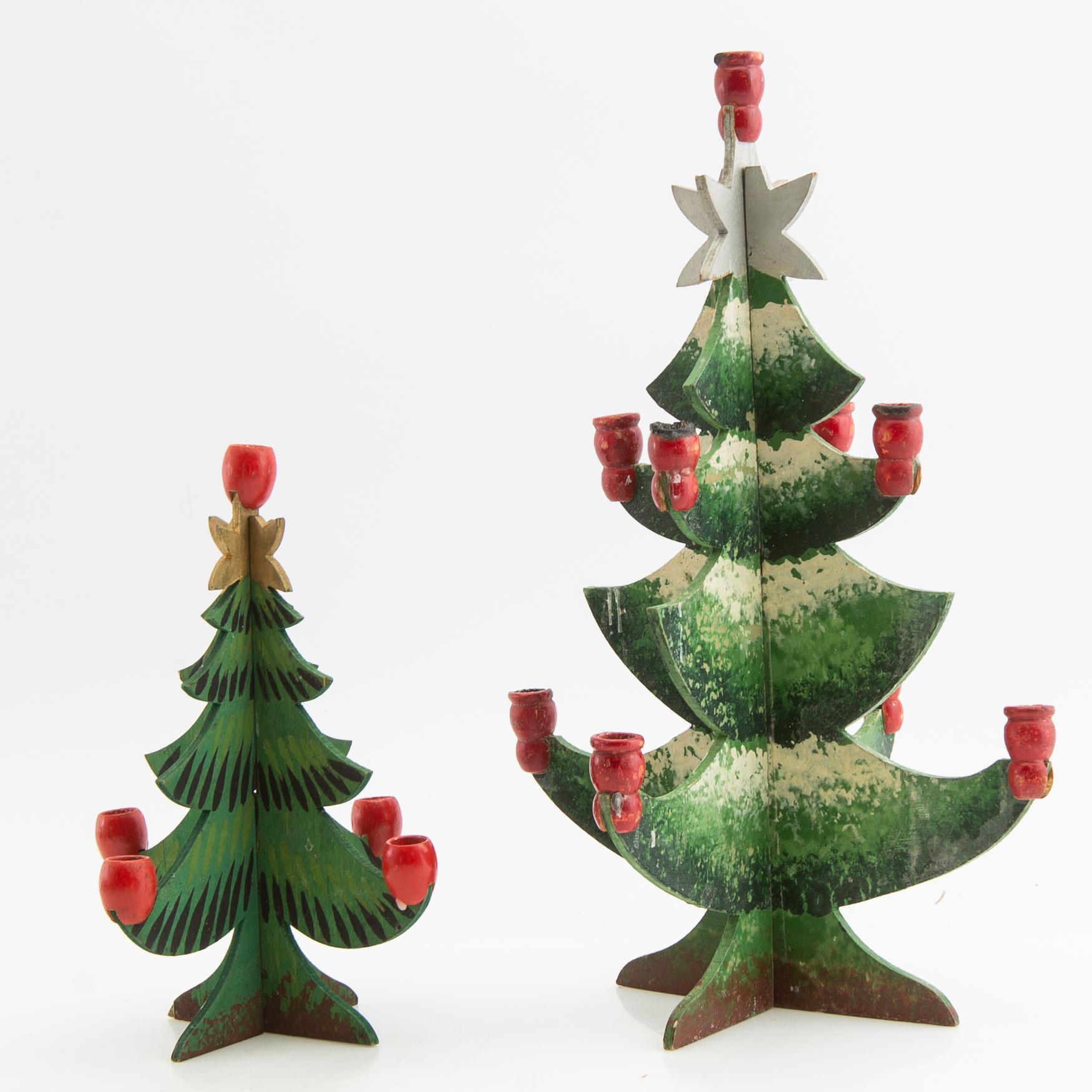 Candelabras and Christmas tree candle holders as well as Christmas tree decorations 22 pcs 20th century.