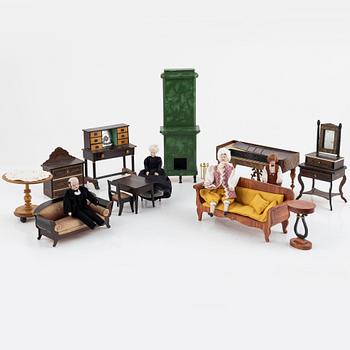 Dollhouse furniture, 16 pieces, including Walterhasen, Germany, and Alexis Westerdahl, Stockholm, 19th/20th century.