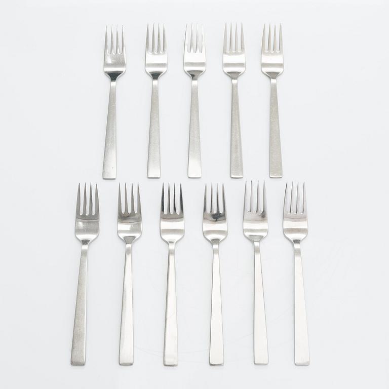 Beretl Gardberg, cutlery 56 pcs, and a lidded bowl, stainless steel, Sorsakoski, Fiskars, latter half the 20th century.