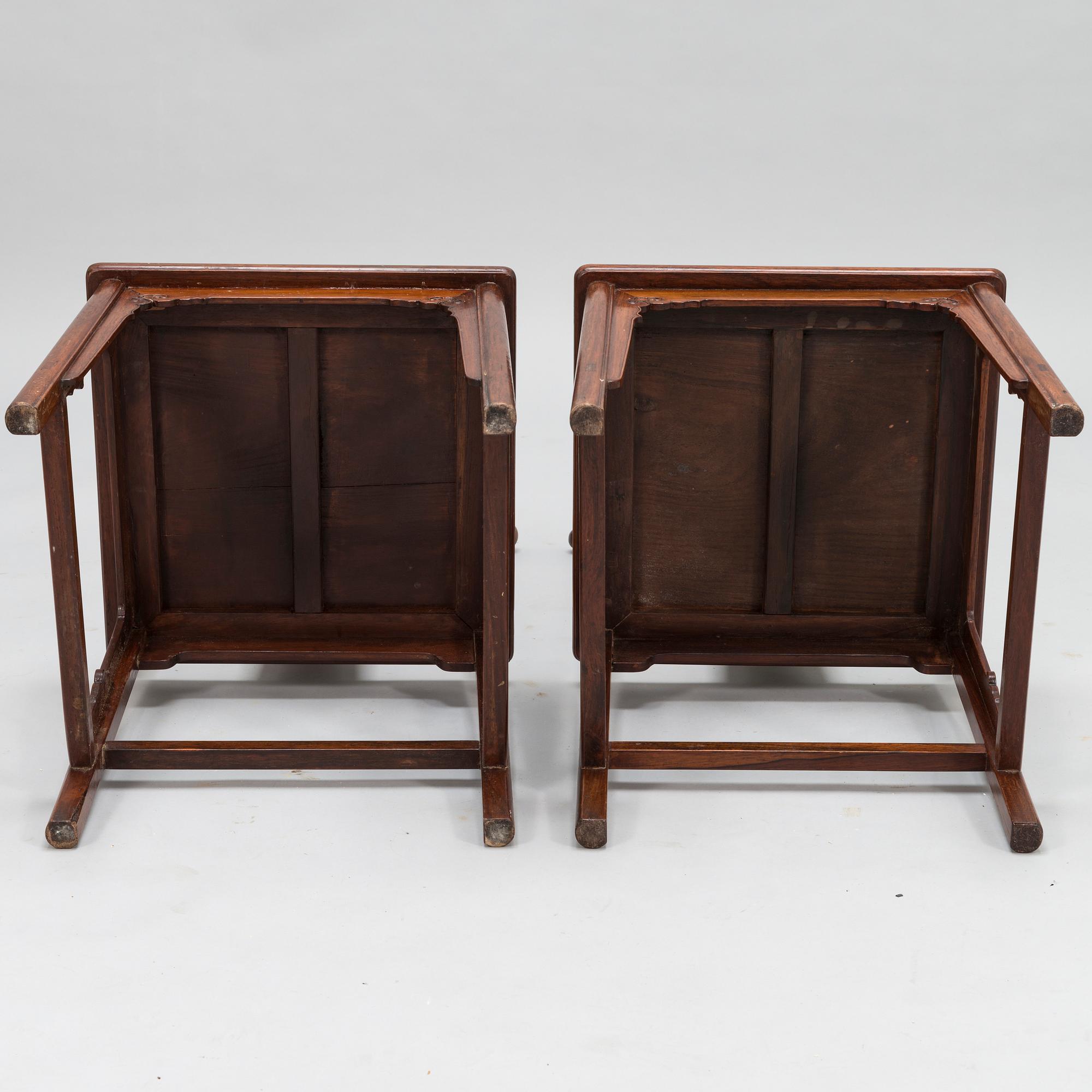 A pair of  20th Century hardwood Chinese 'Hat Chairs'.