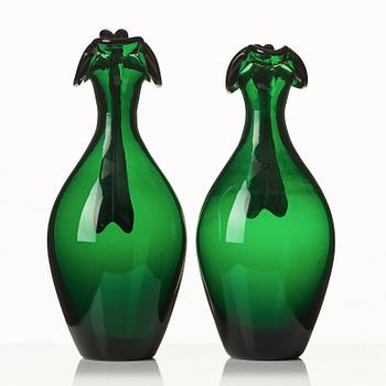 Edward Hald, two emerald green claret jugs, Sandvik's glassworks, Sweden ca 1929, model HS 1021.