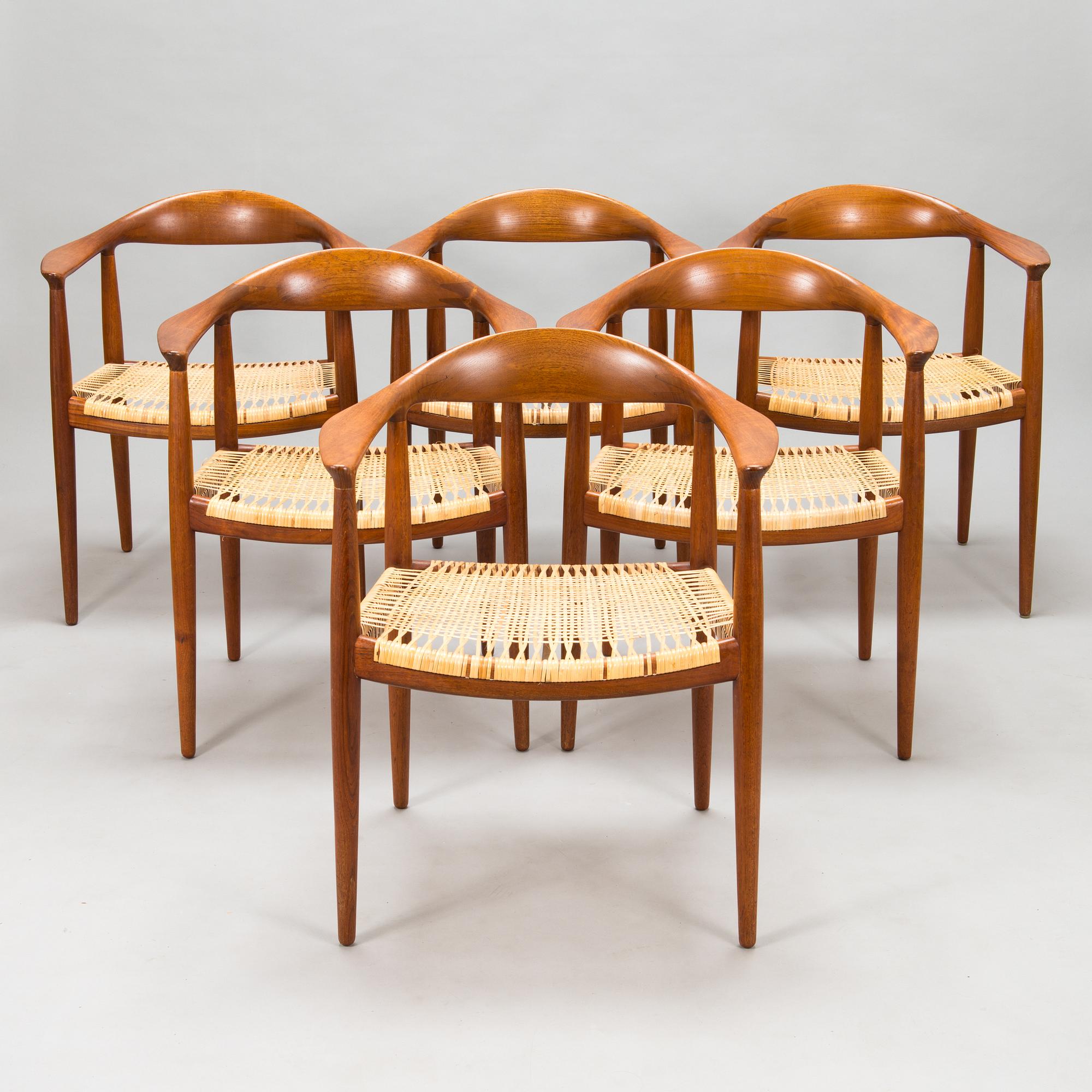 Hans J Wegner, Six 1950s armchairs, "The Round Chair", Johannes Hansen, Denmark.