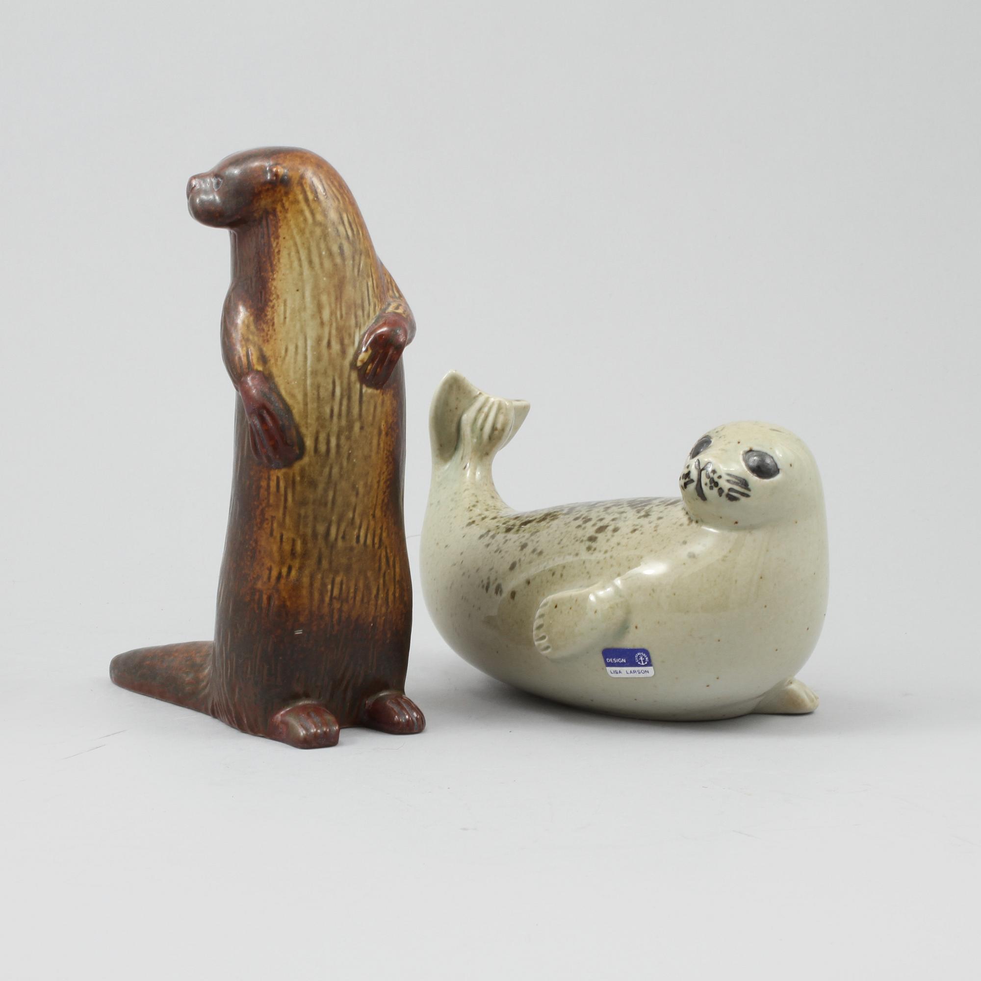 FIGURINER, 2 st, stengods, Lisa Larson, Gustavsberg, 1975-81.