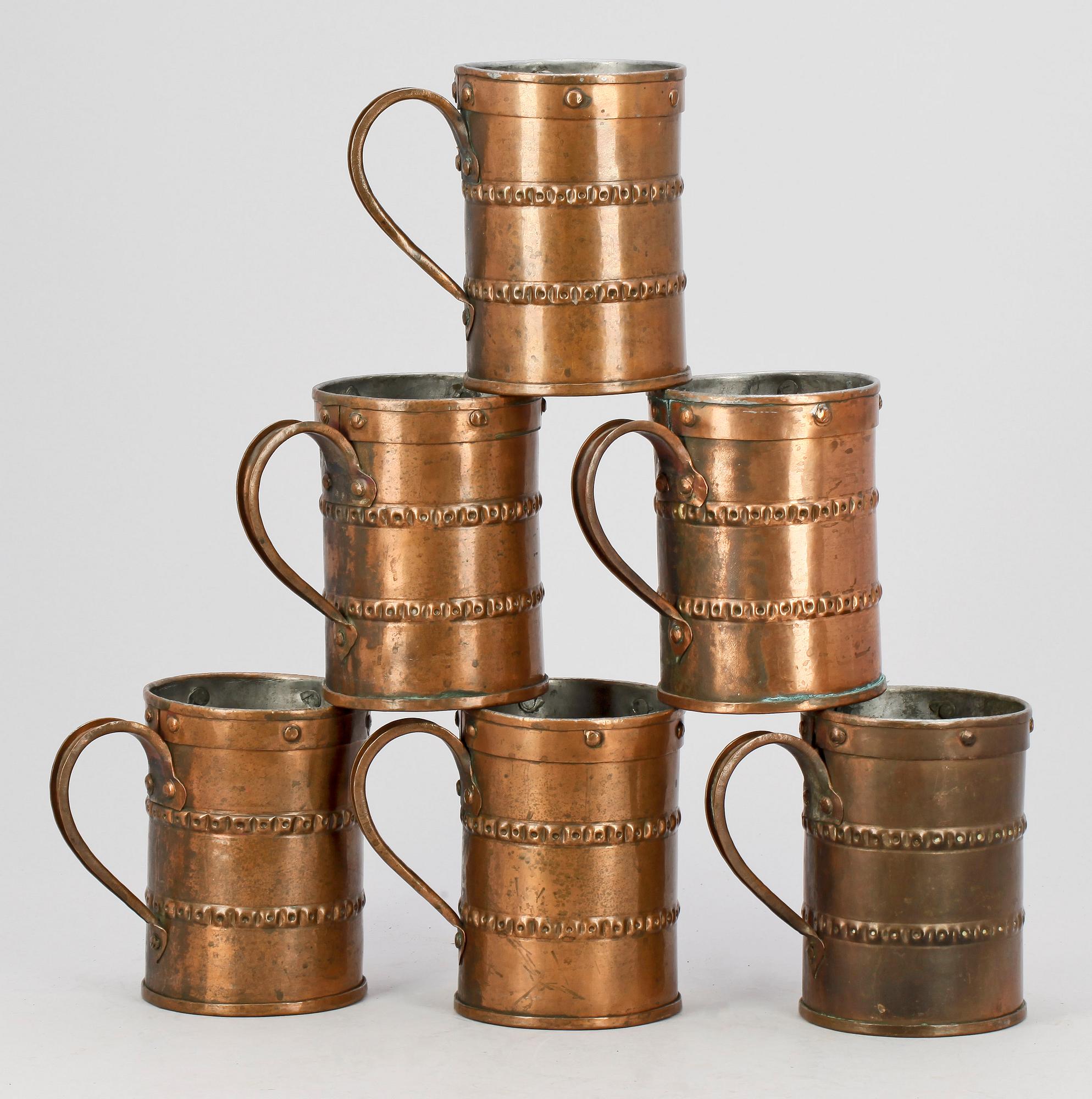 MUGGAR, 6 st. Koppar. Svenska armén. 1800-tal.
