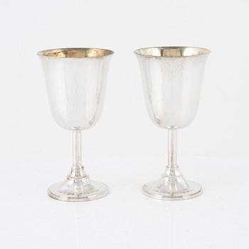 Eight parcel-gilt silver wine goblets, Ingemar eklunds Silversmide, Stockholm, Sweden, 1998.
