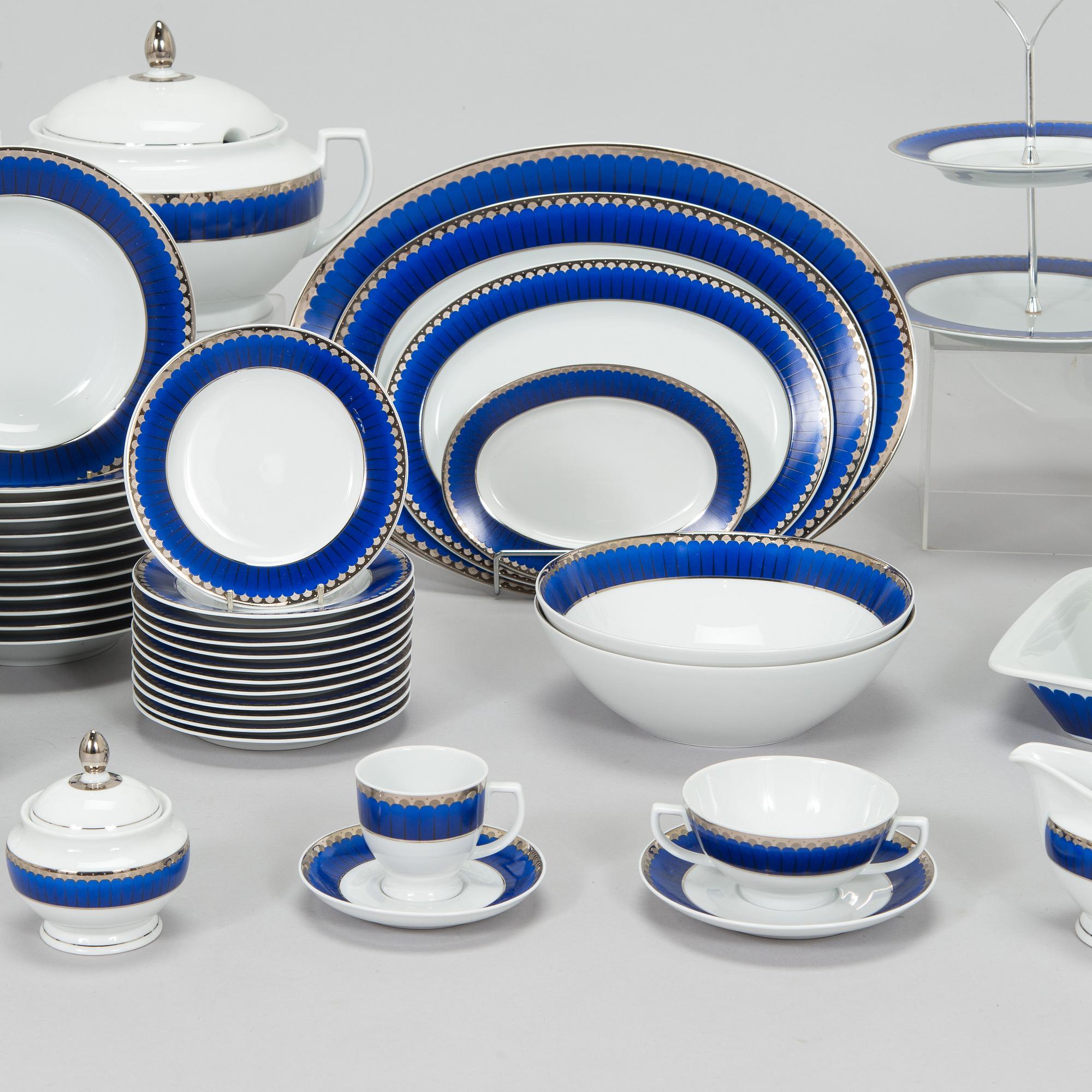 An 86-piece 'Marianne Royal Blue' porcelain dinner service, Christineholm, Millennium series 2000.