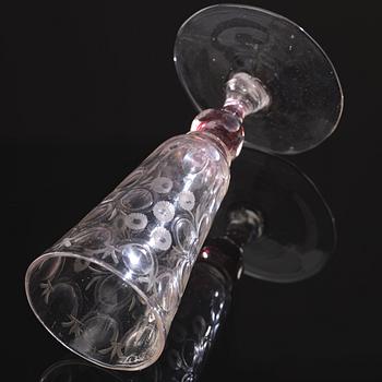 A Bohemian cut and engraved colour twist goblet, first half of the 18th Century.