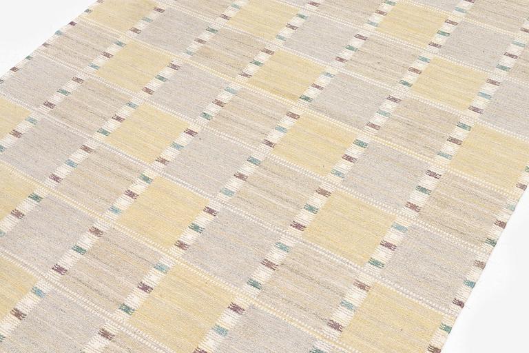 Barbro Nilsson, a 'Falurutan gul S' carpet, flat weave, c. 280 x 188 cm, signed AB MMF BN.
