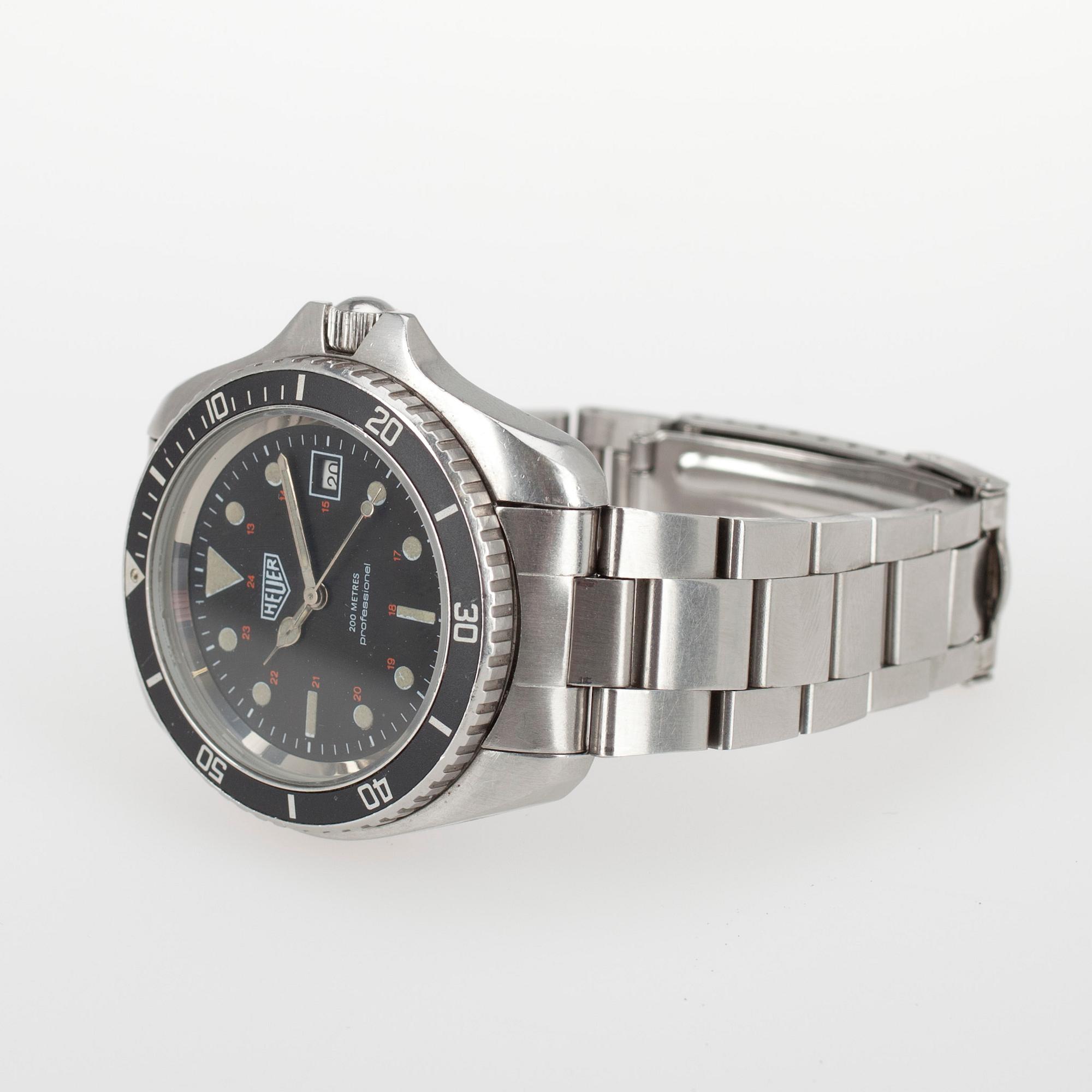 ARMBANDSUR, herr. Heuer 844 Monnin automatisk 200m professional 1979/80. Stål.