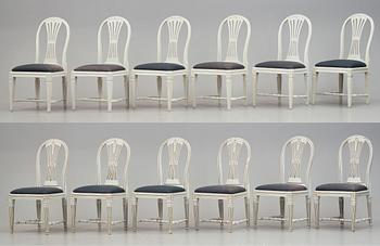 STOLAR, 12 st (6+6), tillskrivna Johan Lindgren, gustavianska, 1700-talets slut.