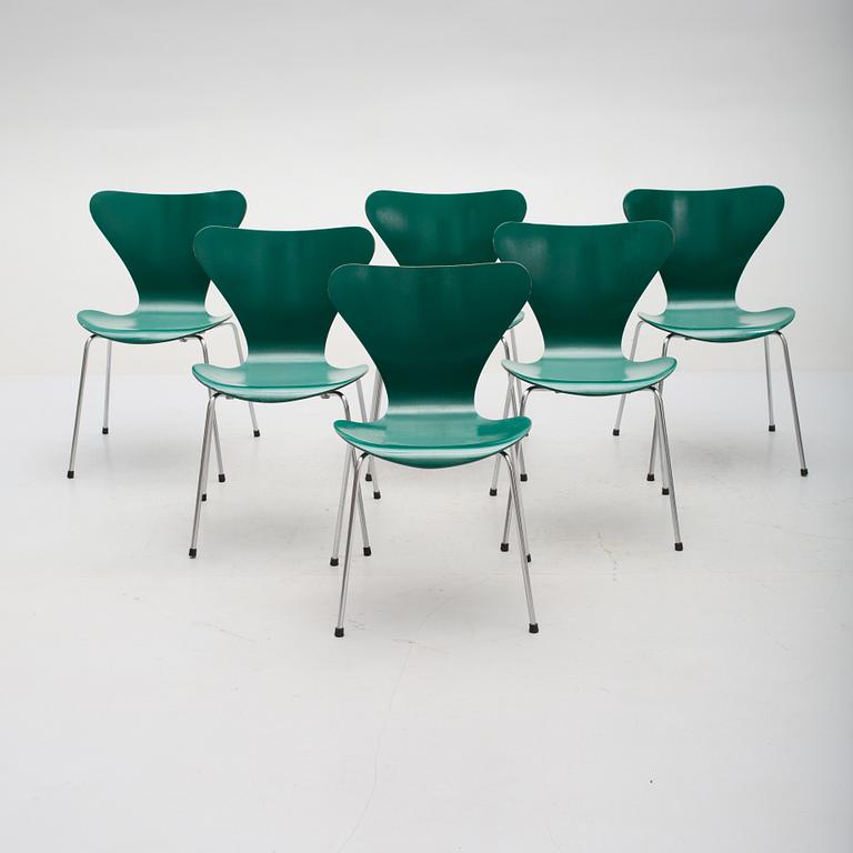 STOLAR, 6 st, "Sjuan", Arne Jacobsen för Fritz Hansen, Danmark, 1968.