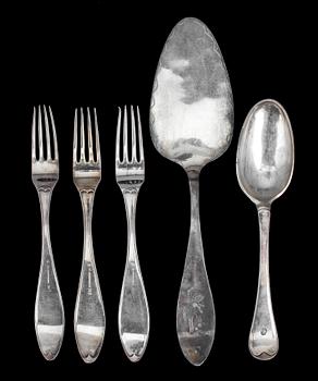 PARTI SILVER, 5 delar, bl.a. Anders Beckman, Mariestad. 341g 1800-talets början.