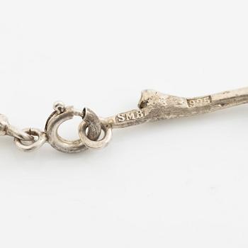 Sofia Björkman, collier, ring och örhängen i form av björkgrenar, silver. Ring med tanzaniter.