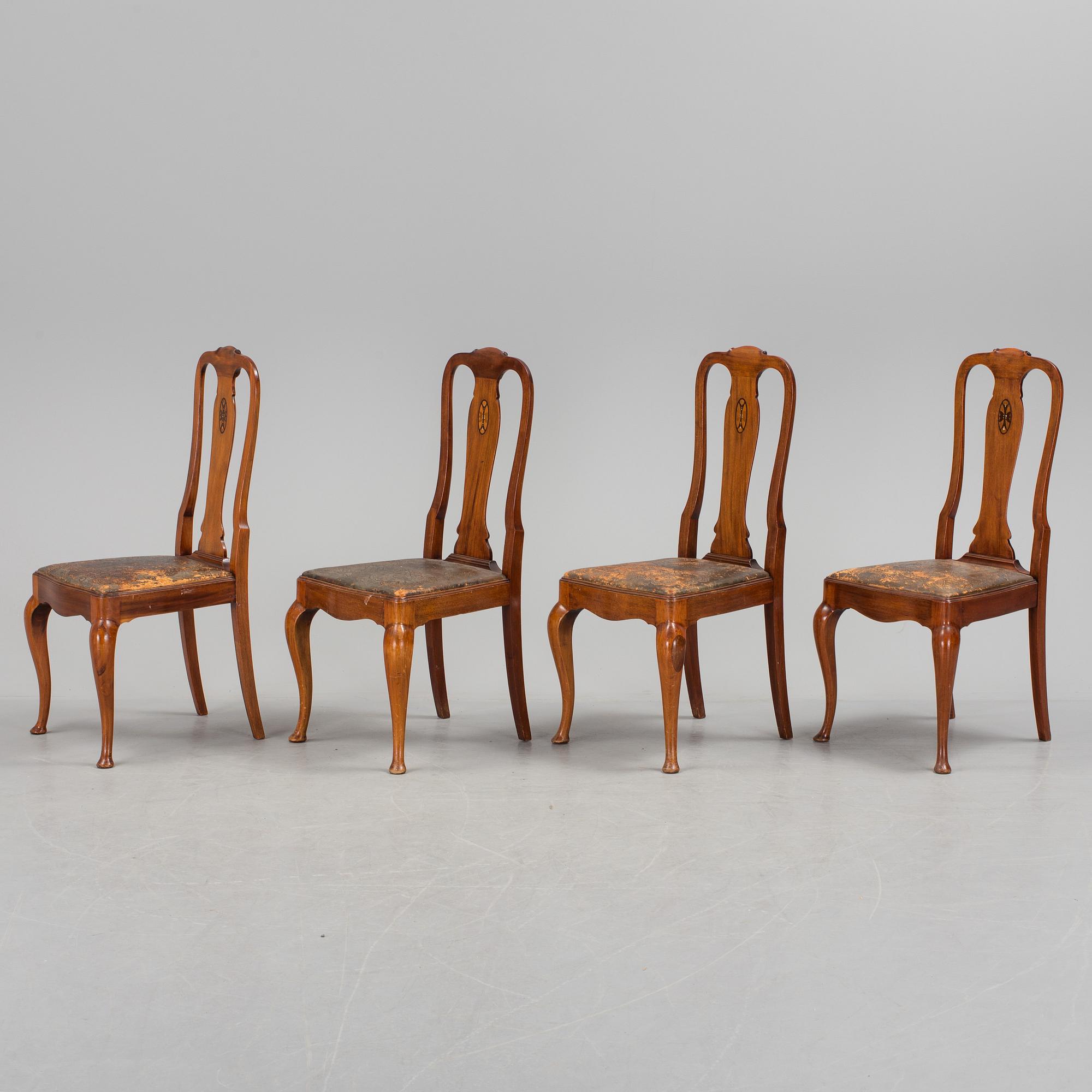 Four Baroque style mahogany chairs, mid 20th Century.