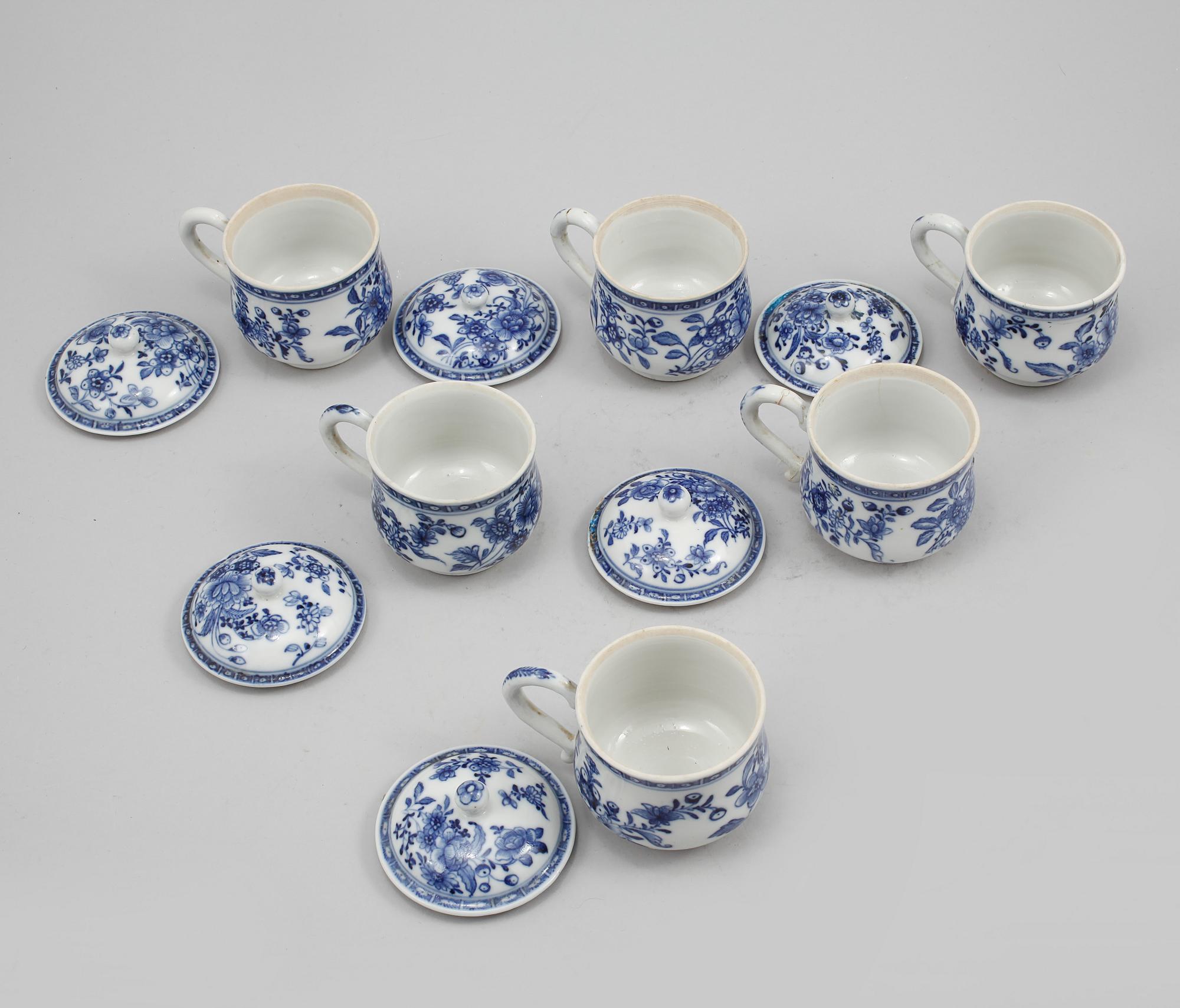 CREMEKOPPAR, 6 st, porslin, Kina, 1700-tal.