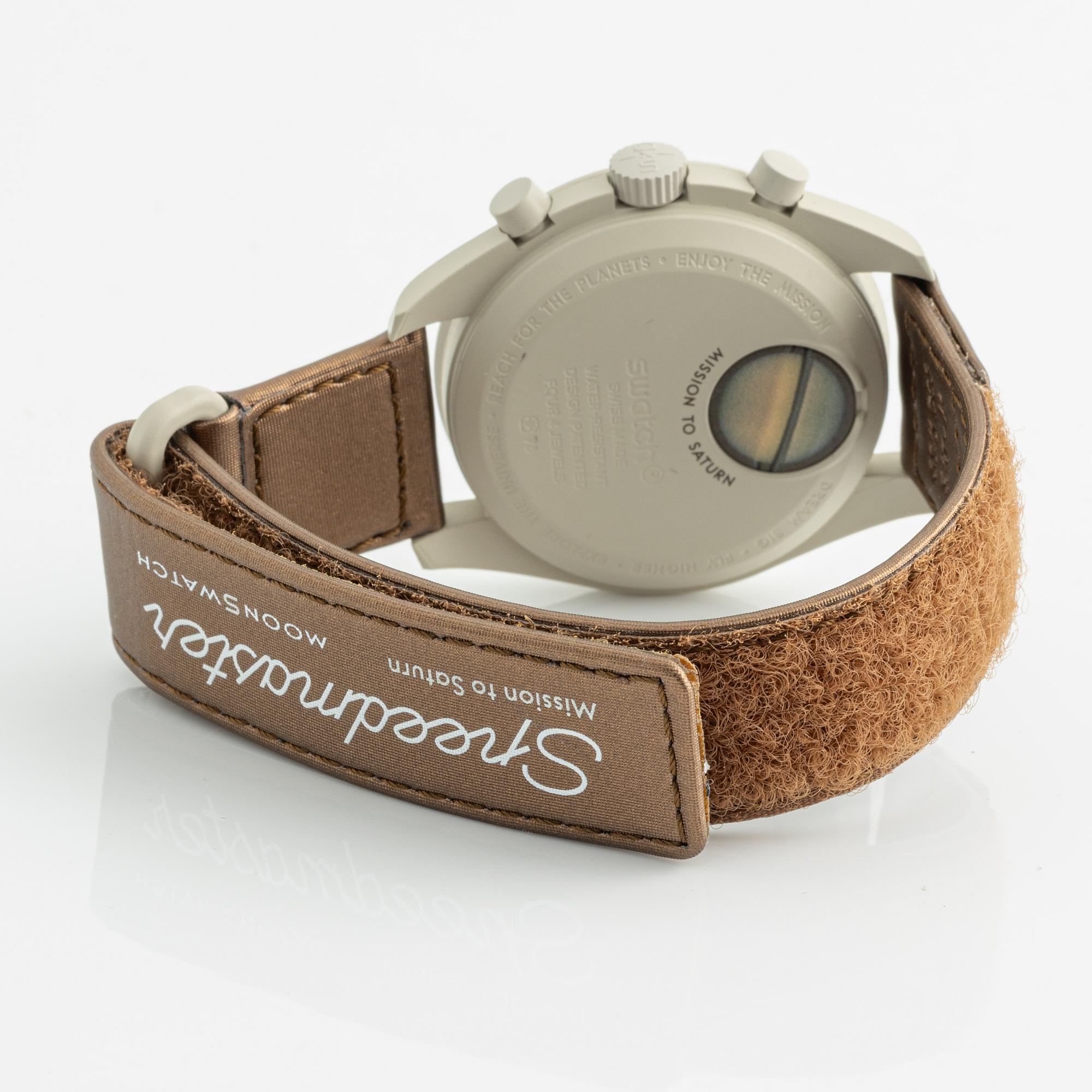Swatch/Omega, MoonSwatch, Mission To Saturn, chronograph, wristwatch, 42 mm.