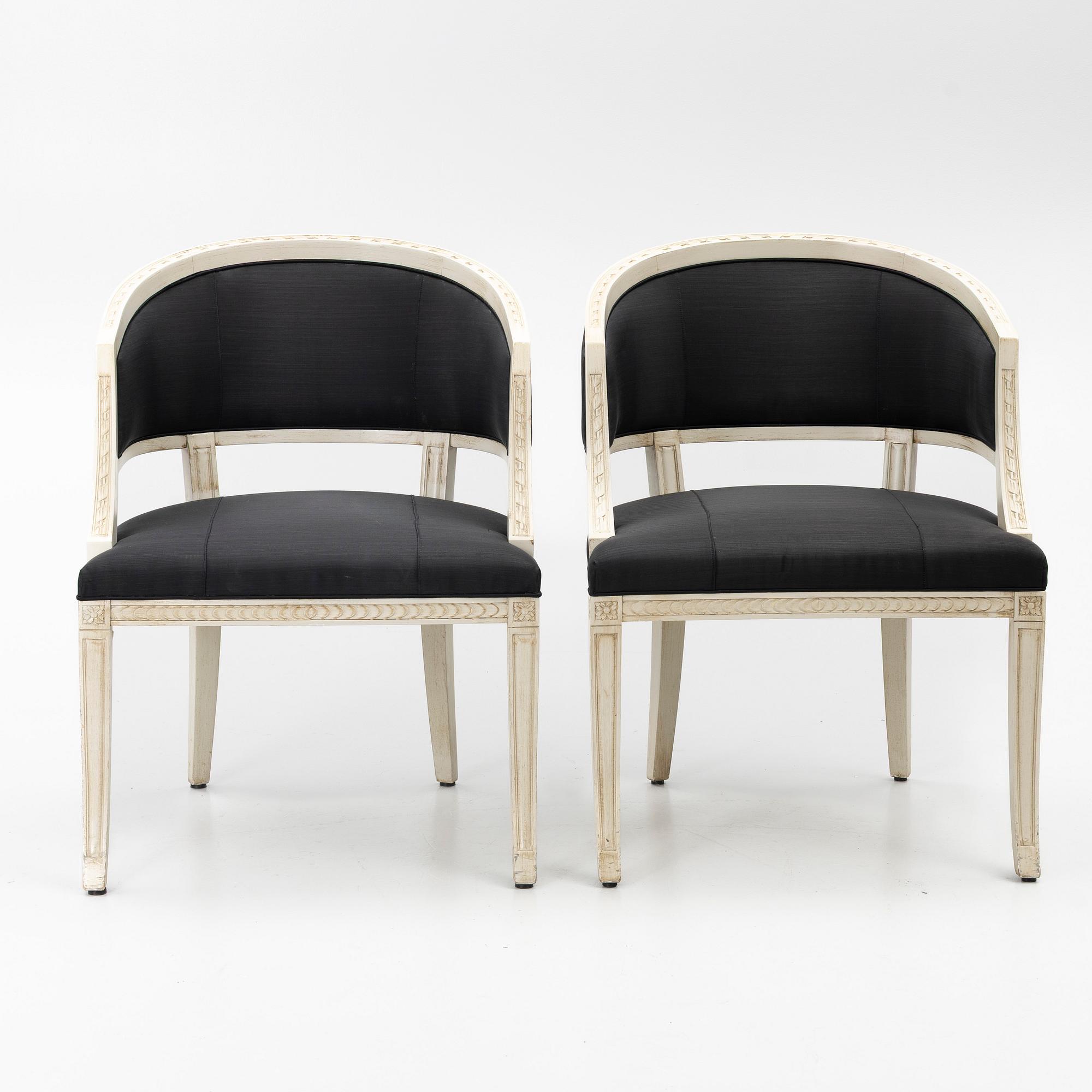 A pair of late Gustavian style armchairs, second half of the 20th century.